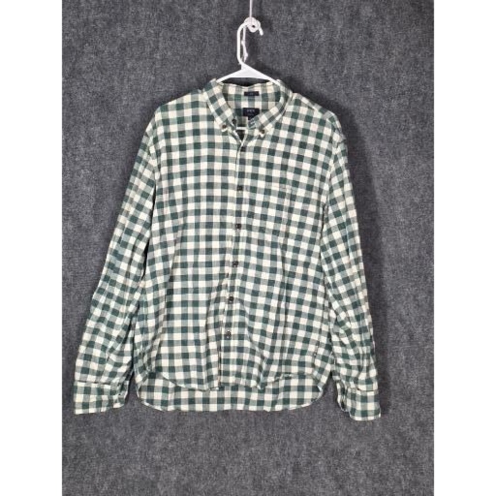 J. Crew Homespun Gingham Button Down Shirt Mens XL Slim Fit Green White Plaid